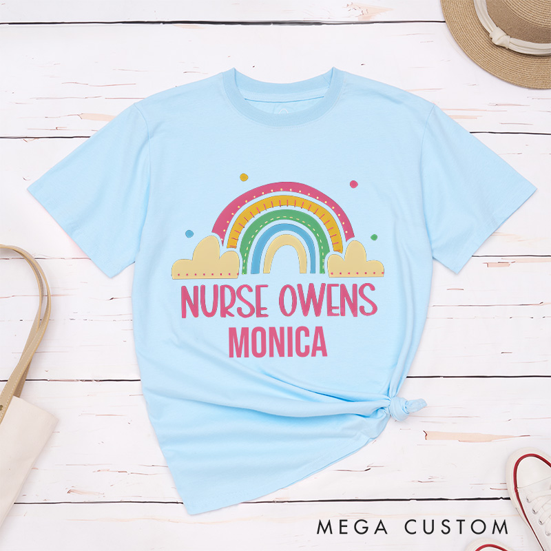 Personalized Nurse T-Shirts Rainbow of Care Nurse Owens T-Shirts