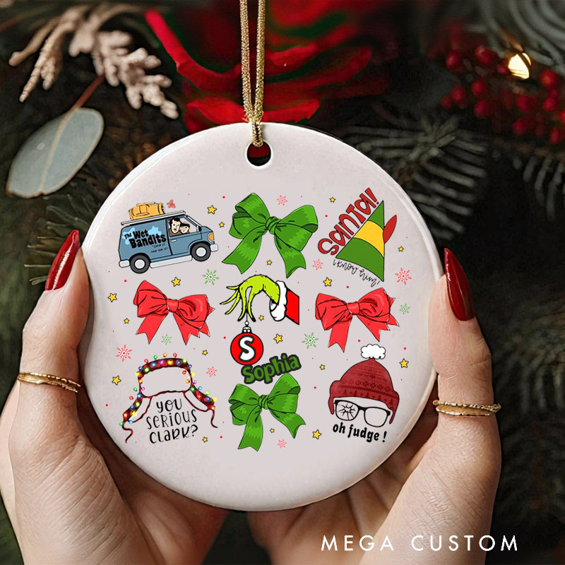 Personalized Green Monster Bows Christmas Ornament Christmas Film Ornament Movie Holiday Ornament