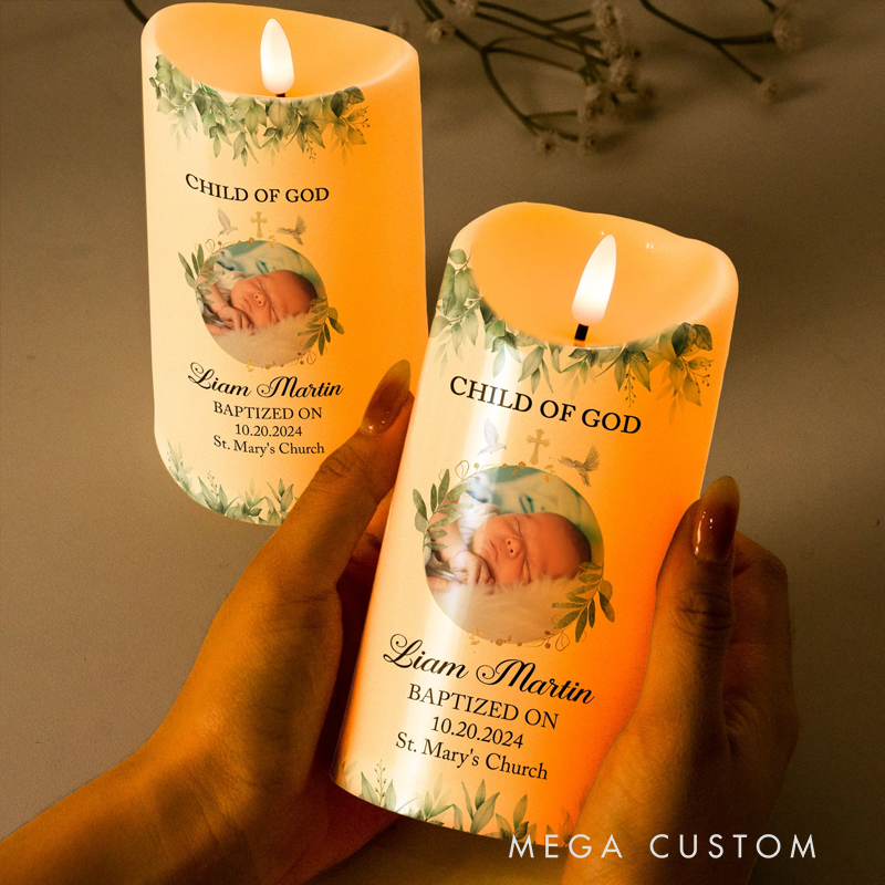 Personalized Child of God Photo LED Candle with Name Religious Gift Best Gift for Christians