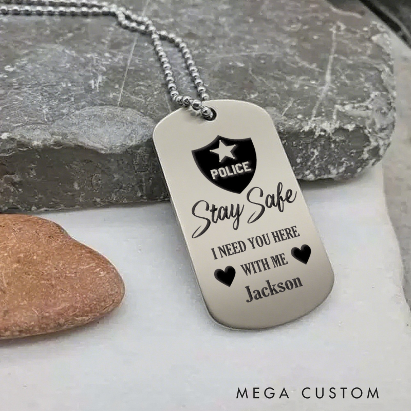Personalized Stay Safe Police Dog Tag Necklace Custom Gift for Law Enforcement Officers