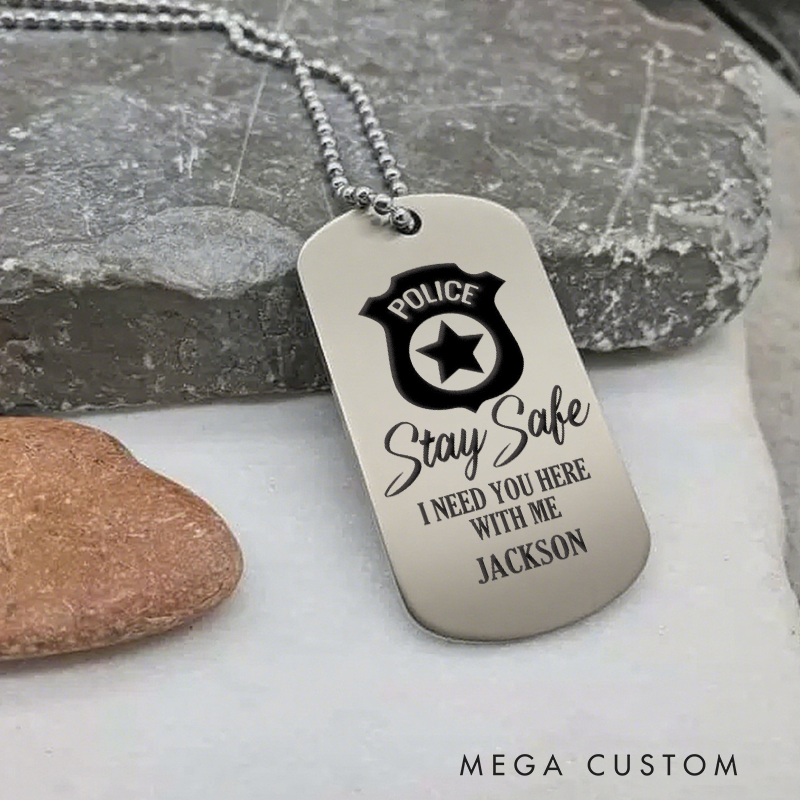 Personalized Stay Safe Police Dog Tag Necklace Custom Gift for Law Enforcement Heroes