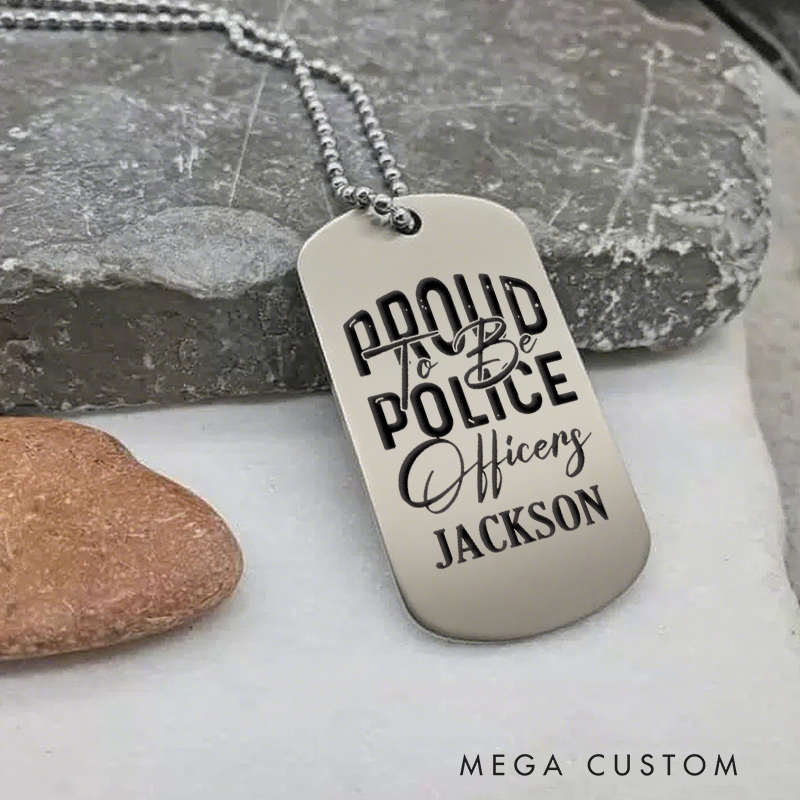Personalized Proud to Be Police Officer Dog Tag Necklace Custom Gift for Law Enforcement