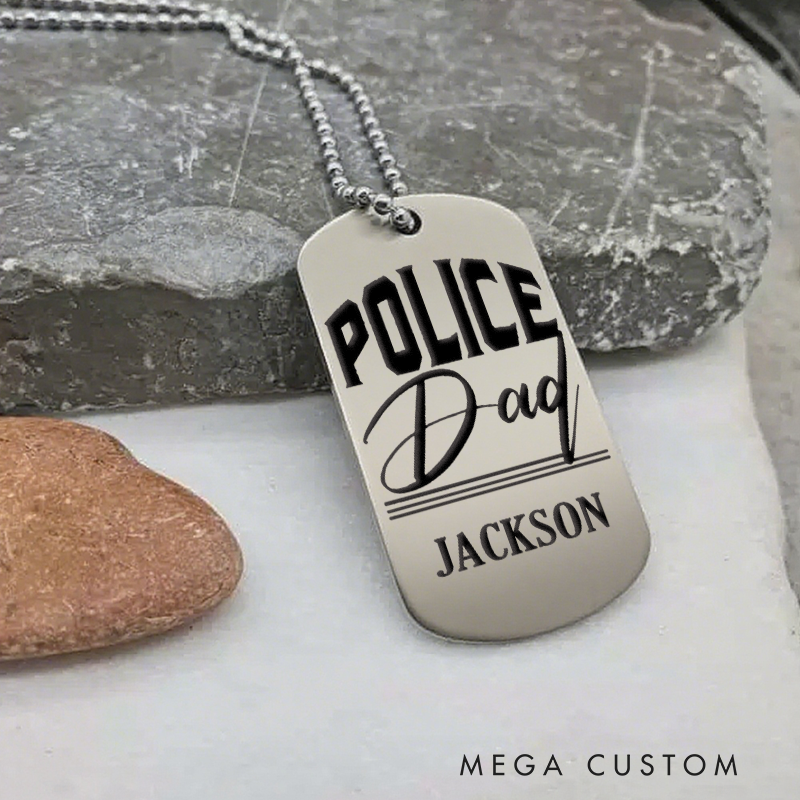 Personalized Police Dad Dog Tag Necklace Custom Gift for Fathers in Law Enforcement