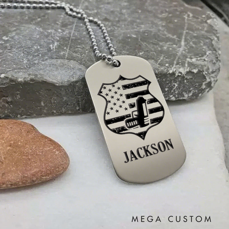 Personalized Police Shield Dog Tag Necklace Custom Gift for Law Enforcement