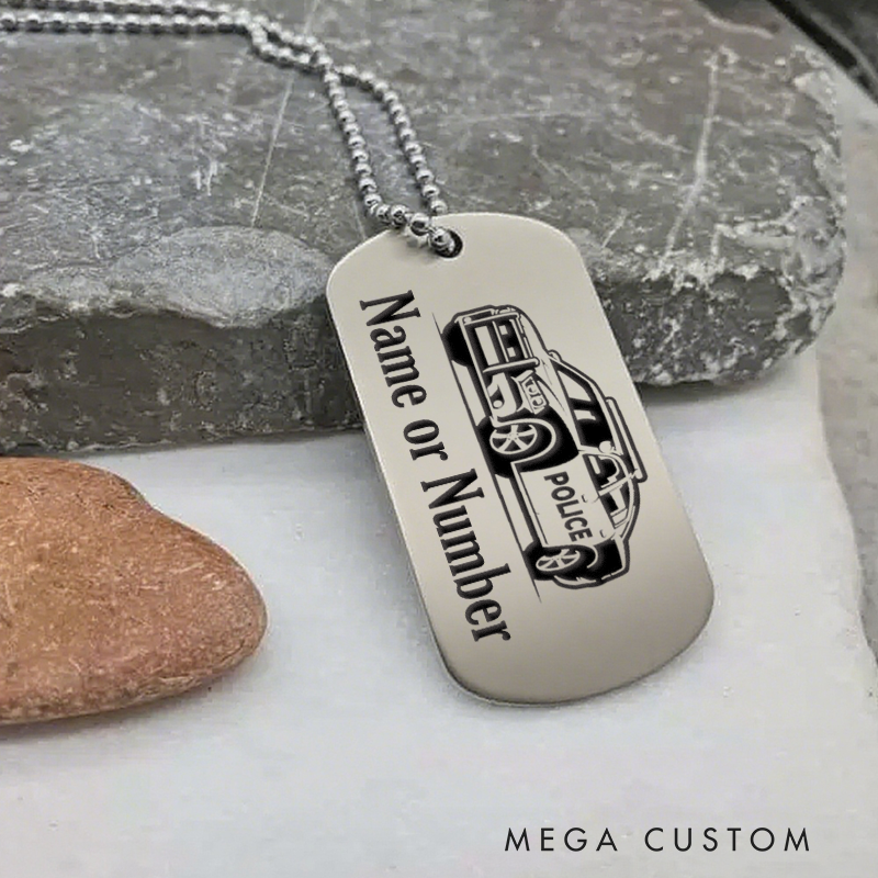 Personalized Police Car Dog Tag Necklace Custom Gift for Law Enforcement