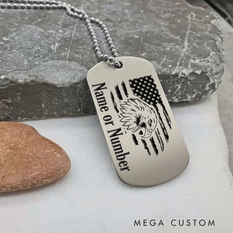 Personalized Eagle and Flag Police Dog Tag Necklace Custom Gift for Law Enforcement