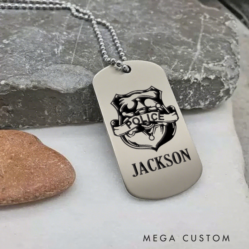 Personalized Police Badge Lion Dog Tag Necklace Custom Gift for Law Enforcement