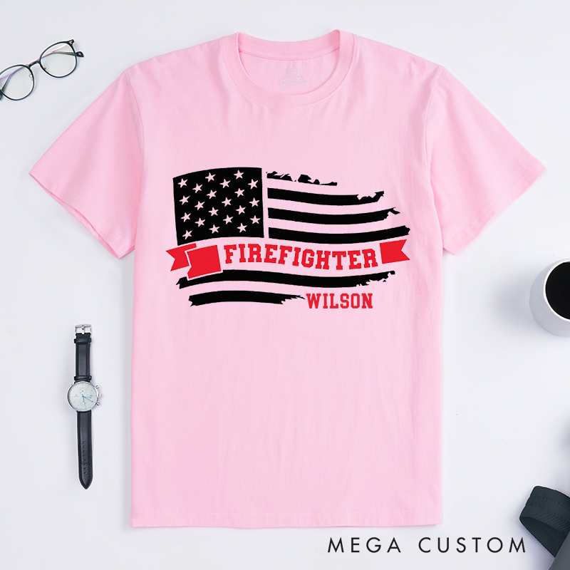 Personalized Vibrant Playful T-Shirt Firefighter Cartoon Character Flame Illustration Design Gift for Firefighter T-Shirt