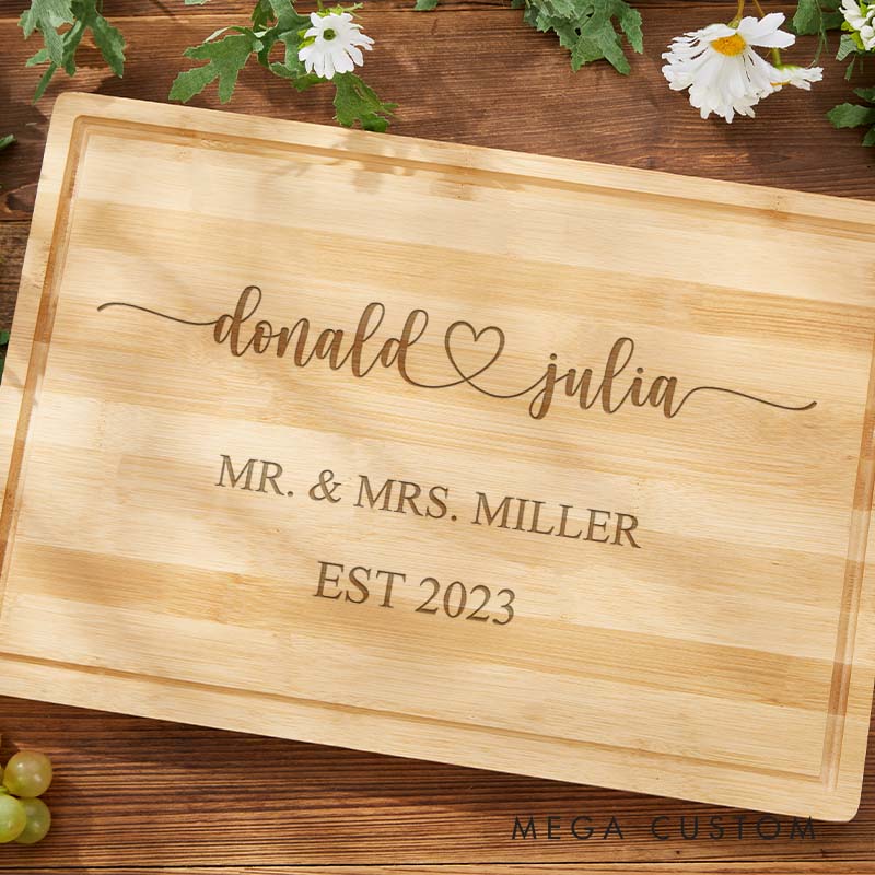 Personalized Anniversary Gift Cutting Board Couple Chopping Board Mr and Mrs Anniversary Gift Bamboo Wood Cutting Board for Wife Husband