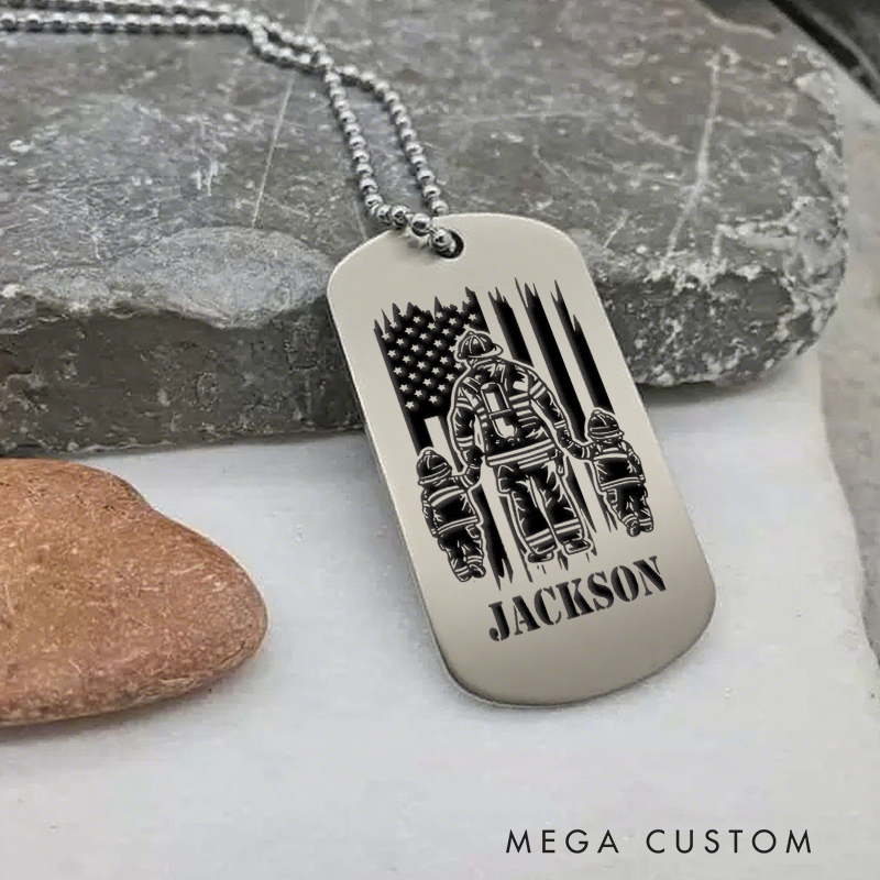 [Copy]Personalized Firefighter Dog Tag Necklace Dad Firefighter with Icon Design