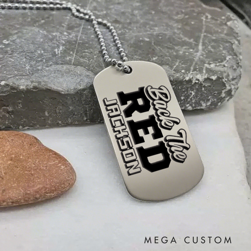 Personalized Firefighter Dog Tag Necklace with Back The Red Design Firefighter