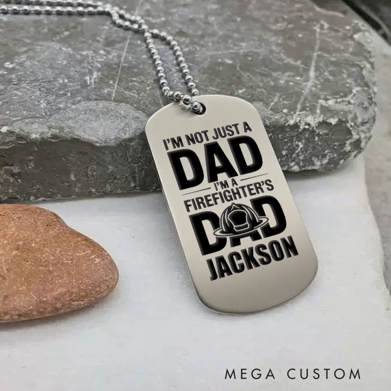 Personalized Firefighter Dog Tag Necklace with Firefighter Dad Design Firefighter