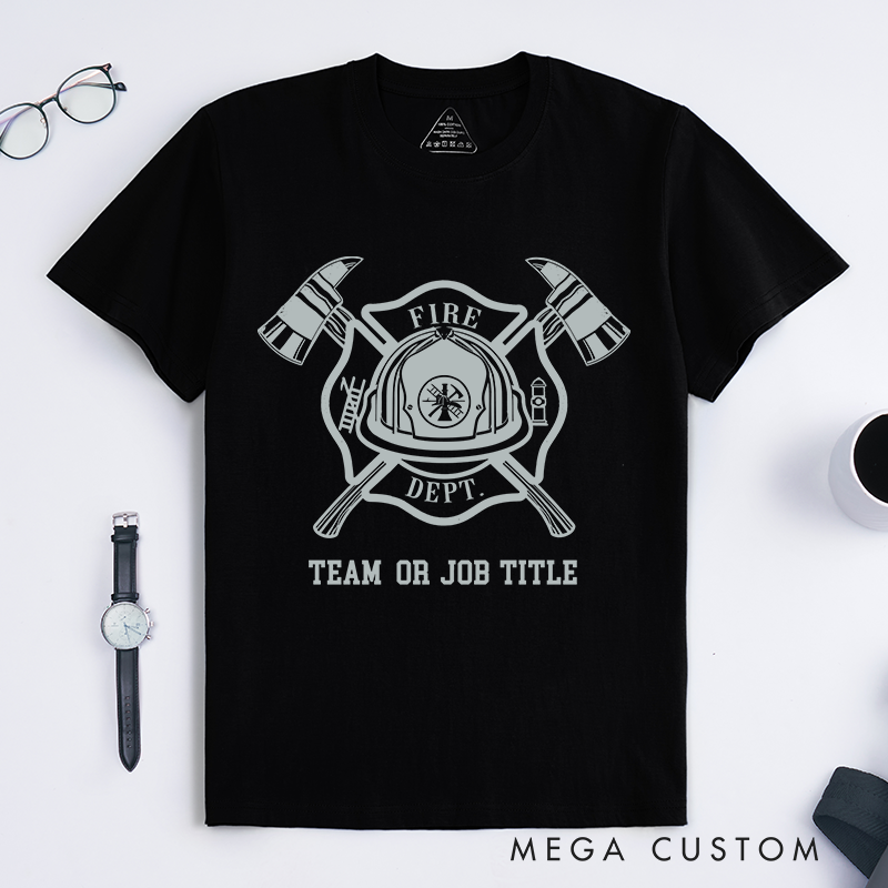 Personalized Classic Bold Professional Firefighter Badge and Tools Emblem Design Gift for Firefighter T-Shirt