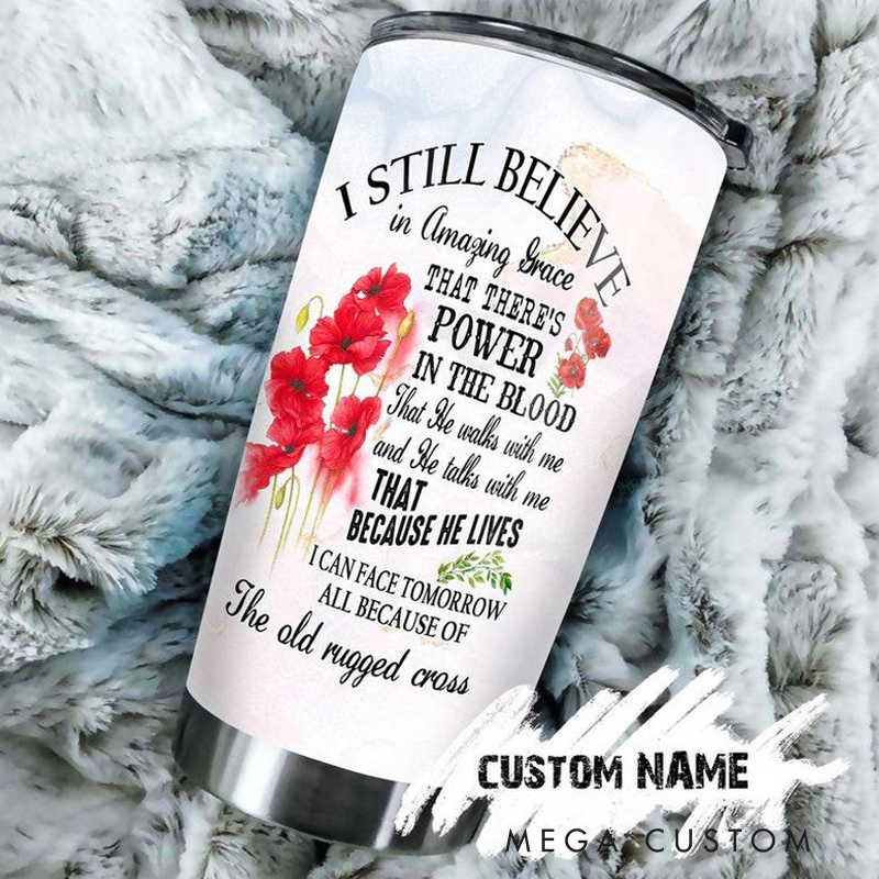 Personalized Faith Believe In Amazing Grace 20oz Stainless Steel Tumbler with Name Christmas Gift