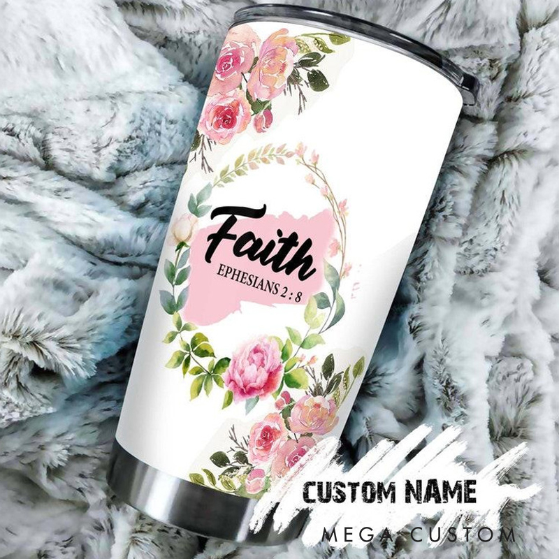 Personalized Ephesians 2 : 8 Peony Flowers 20oz Stainless Steel Tumbler with Name Christmas Gift