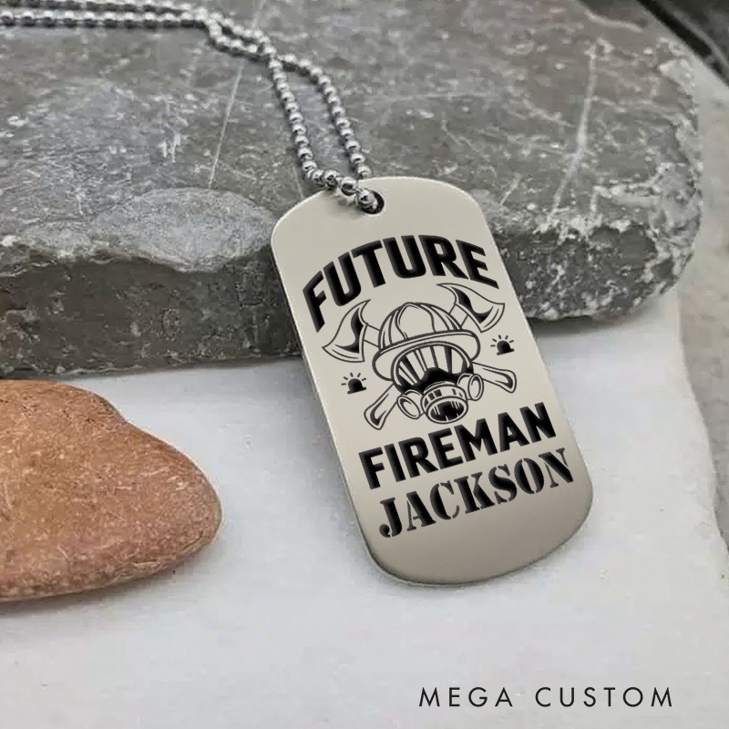 Personalized Firefighter Dog Tag Necklace with Future Fireman Design Firefighter