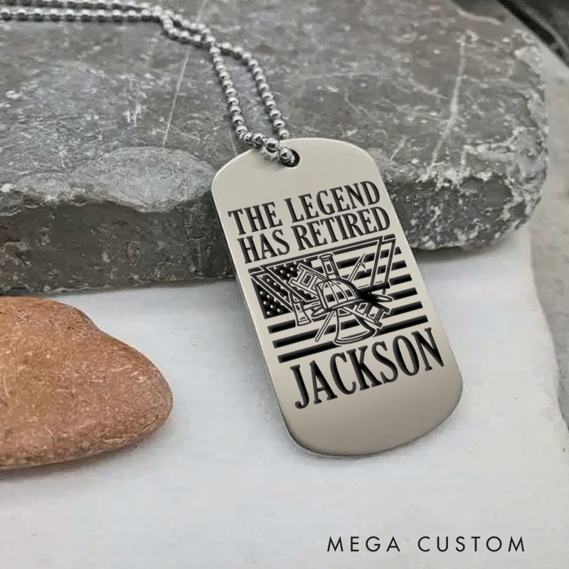 Personalized Retired Firefighter Dog Tag Necklace with The Legend Has Retired Design