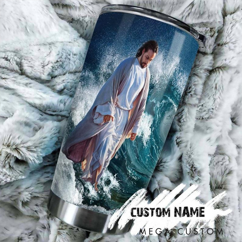 Personalized Jesus Faith Never Alone 20oz Stainless Steel Tumbler with Name Religious Gift for Men