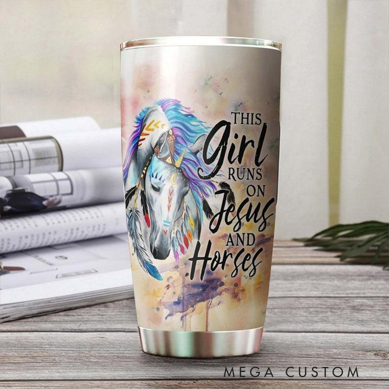 Personalized this Girl Runs on Jesus 20oz Stainless Steel Tumbler with Name Religious Gift for Women