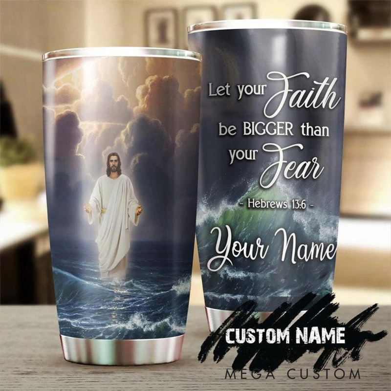 Personalized Jesus Walking on Water 20oz Stainless Steel Tumbler with Name Religious Gift for Men