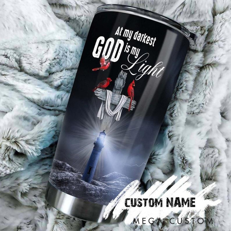 Personalized God is My Light 20oz Stainless Steel Tumbler with Name Religious Gift for Men 