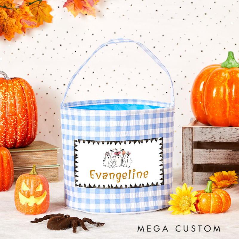 Personalized Halloween Treat Basket Adorable Ghost Trio Design Basket Halloween Gift