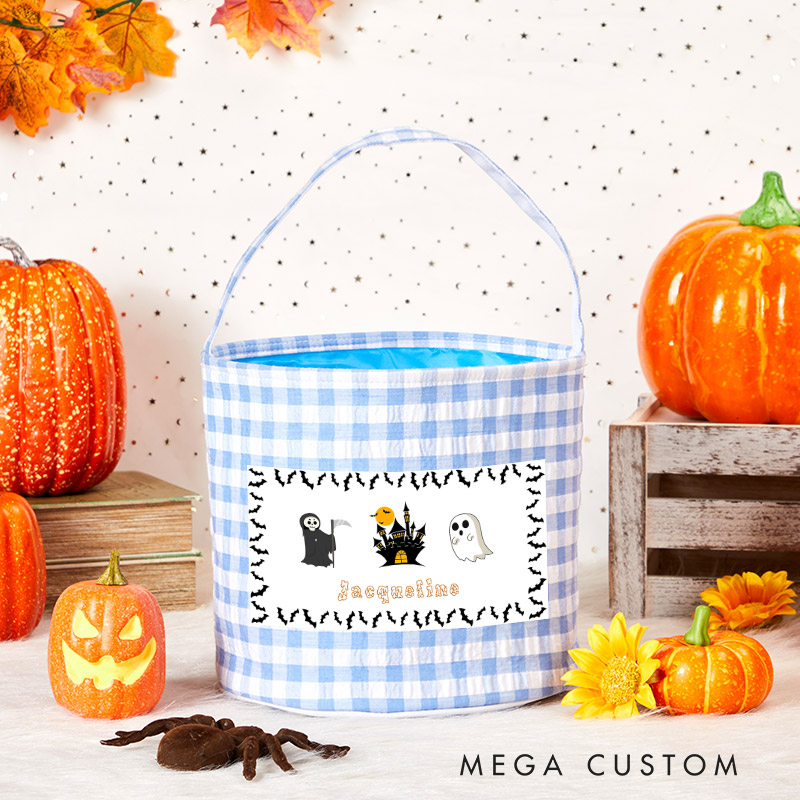 Personalized Halloween Treat Basket Spooky Castle Design Basket Halloween Gift