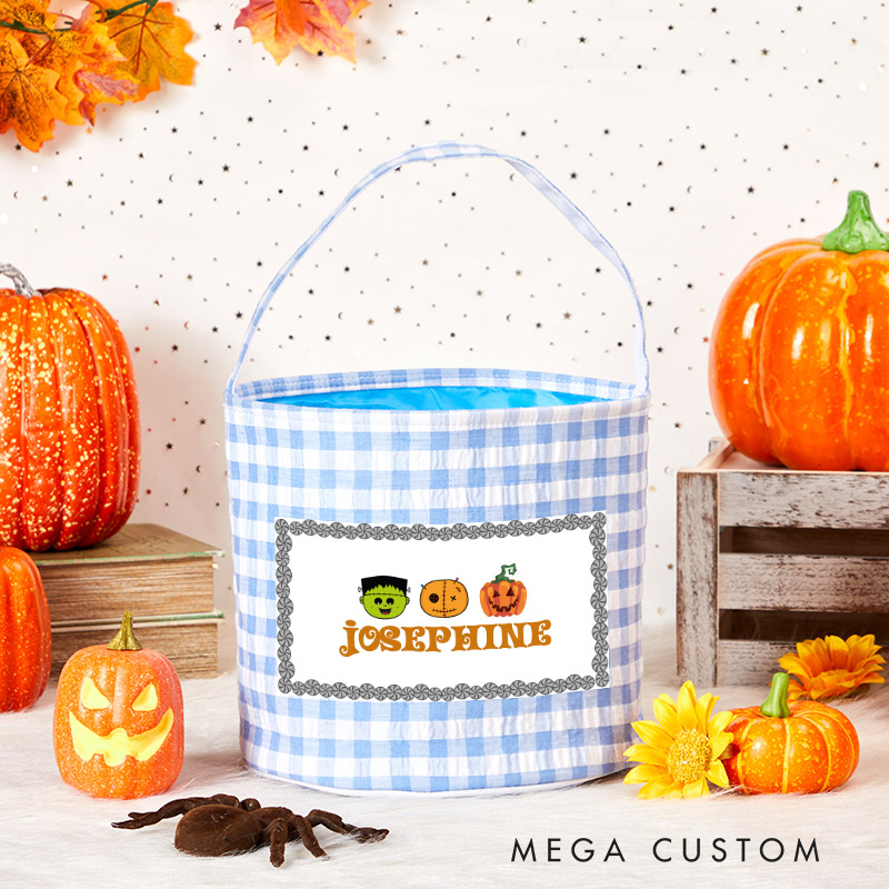 Personalized Halloween Treat Basket Monster and Pumpkin Trio Design Basket Halloween Gift