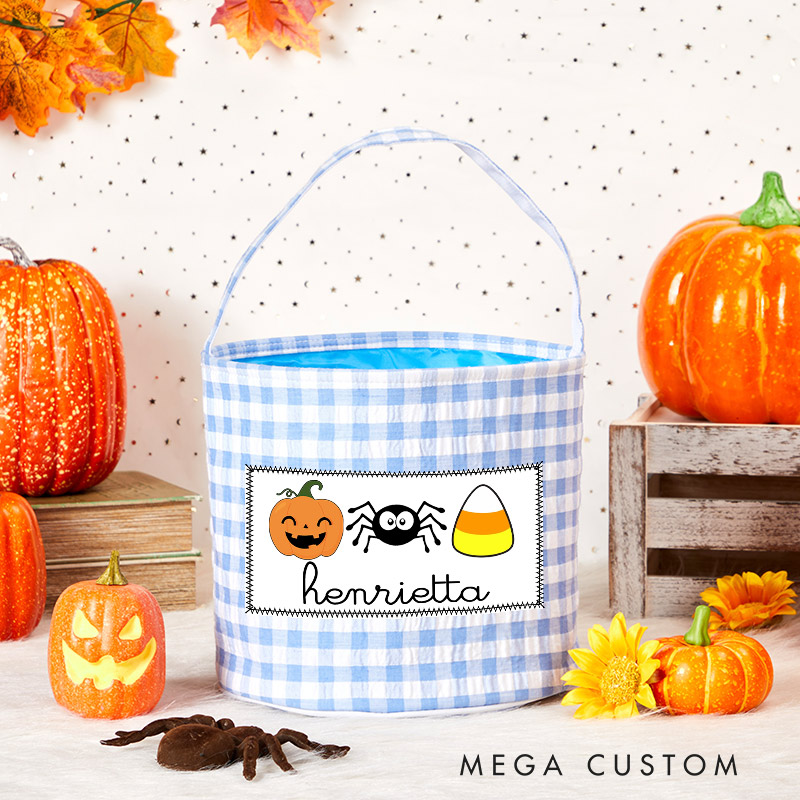 Personalized Halloween Treat Basket Pumpkin  Spider and Candy Corn Design Basket Halloween Gift
