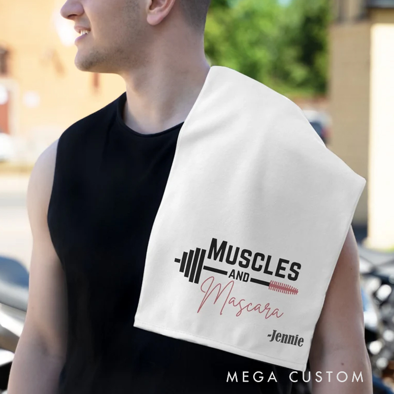Personalized Gym Hand Towel with Muscles and Mascara and Custom Name Perfect for Fitness Enthusiasts Bodybuilders and Gym Lovers