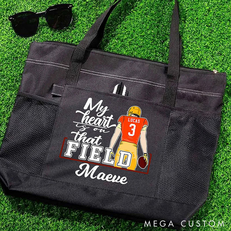 Personalized American Football Mom Tote Bag with Custom Name and Number, Show Your Pride Everywhere You Go