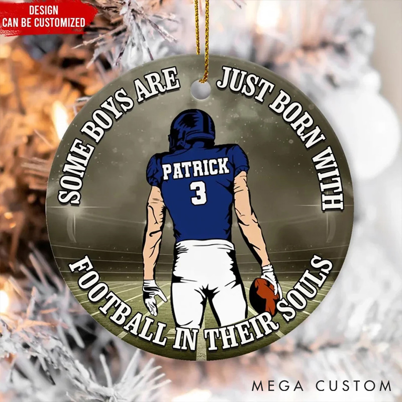 Personalized American Football Jersey and Helmet Design Acrylic Ornament with Custom Player Name and Number for “Some Boys Are Just Born With Football In Their Souls”