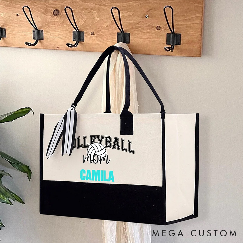 Personalized Baskteball Mom Sports Canvas Tote Bag with Custom Name, Carry Your Pride in Style