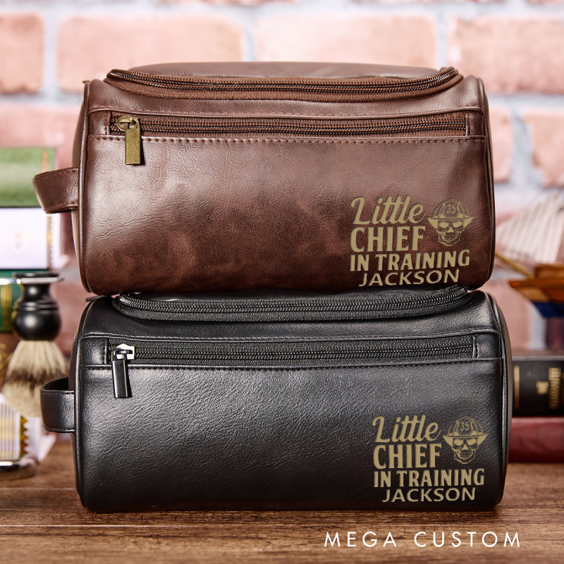 Personalized PU Leather Toiletry Bag with "Little Chief in Training" Design Gift for Future Firefighters