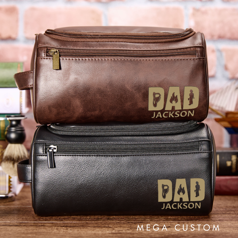 Personalized PU Leather Toiletry Bag with Dad Design Gift for Firefighter Fathers