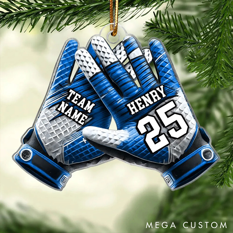 Personalized American Football Gloves Design Acrylic Ornament with Custom Player Name and Number