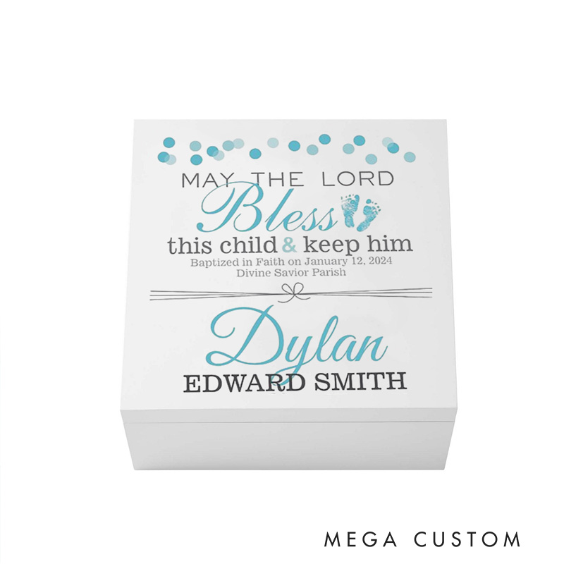Personalized May the Lord Bless this Child White Wooden Keepsake Box with Name Religious Gift Baptism Gift for Boys and Girls