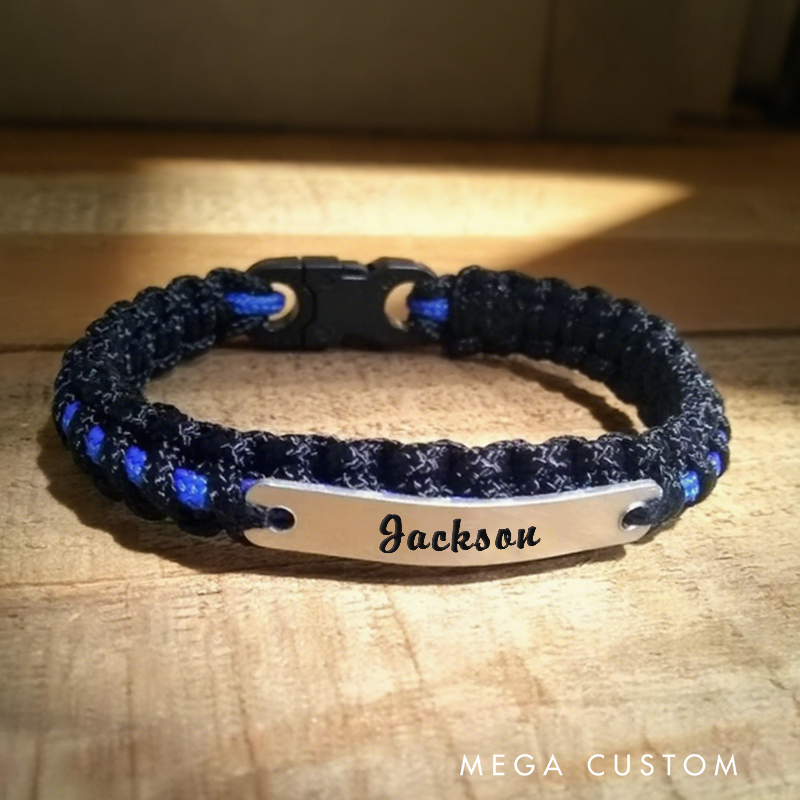 Personalized Thin Blue Line Paracord Bracelet for Police Officers