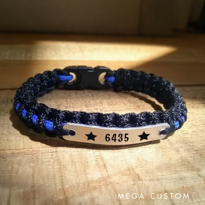Personalized Thin Blue Line Paracord Bracelet with Star Accents Gift for Police
