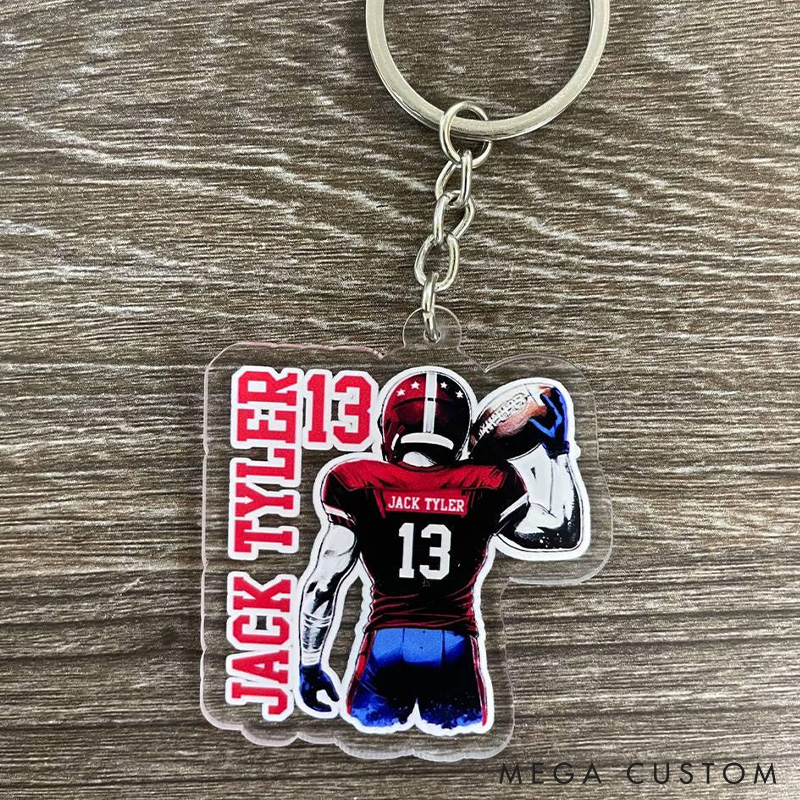 Personalized American Football Acrylic Keychain with Custom Number and Player Name