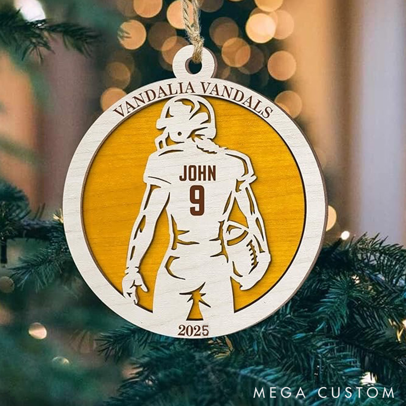Personalized American Football Player Wooden Ornament with Player Name and Celebrate the Game