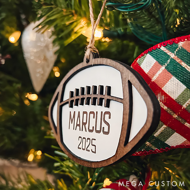 Personalized American Football Wood Ornament with Custom Name and Number for A Festive Touch for Sports Fans
