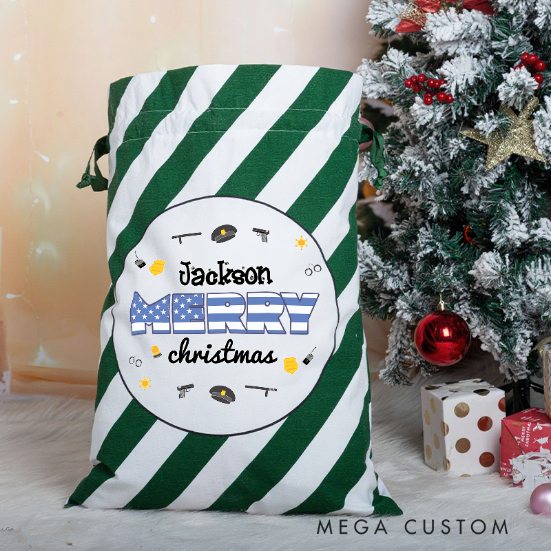 Personalized Police Themed Merry Christmas Gift Bags for Police Officer
