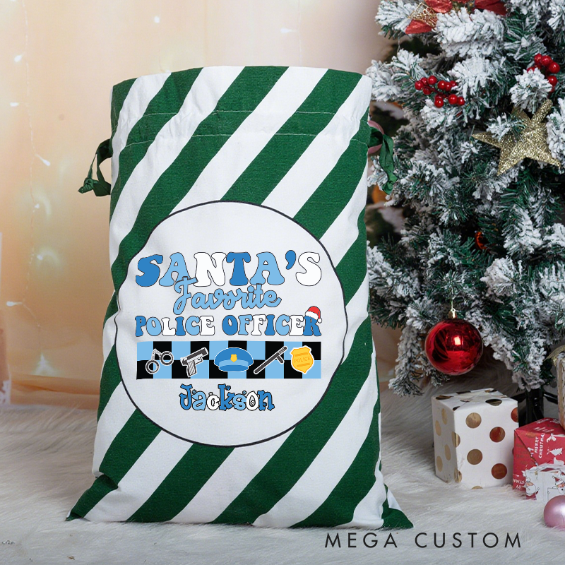Personalized Santa‘s Favorite Police Officer Christmas Gift Bag for Police Officer