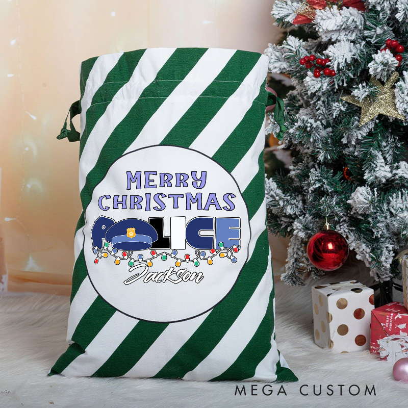 Personalized Merry Christmas Festive Design Gift Bag for Police Officer