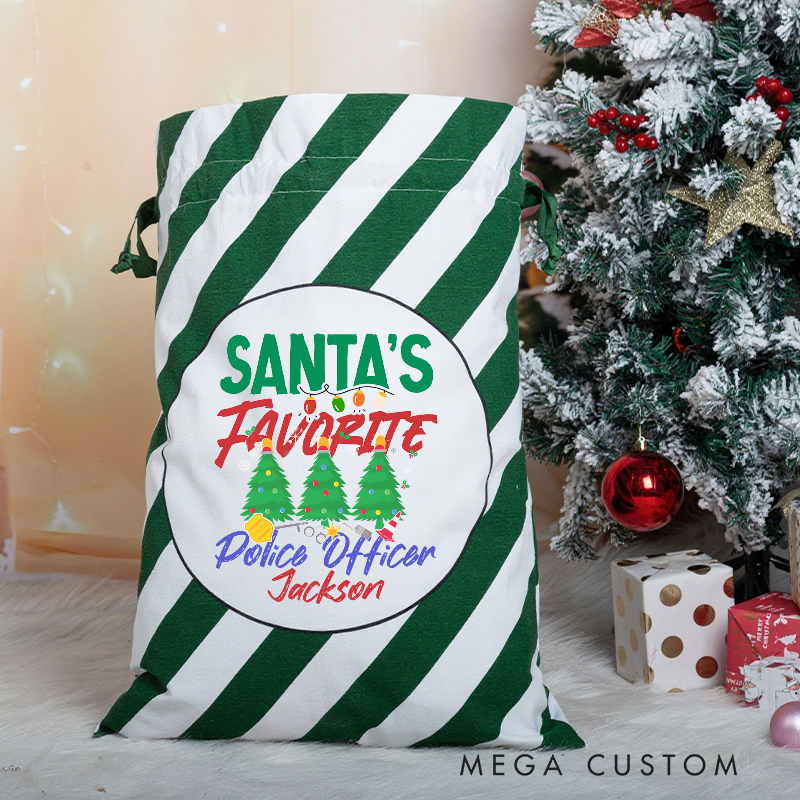 Personalized Santas Favorite Police Officer Christmas Bag Festive Tree Design