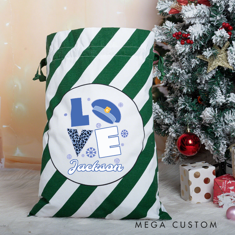 Personalized Love Police Christmas Gift Bag for Police Officer