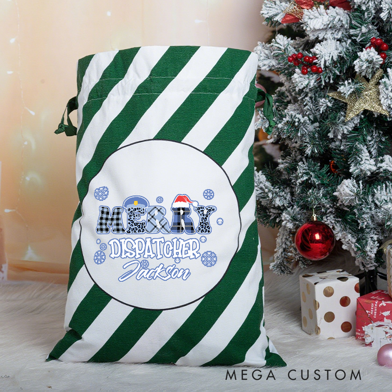 Personalized Merry Dispatcher Christmas Gift Bag for Police Officer
