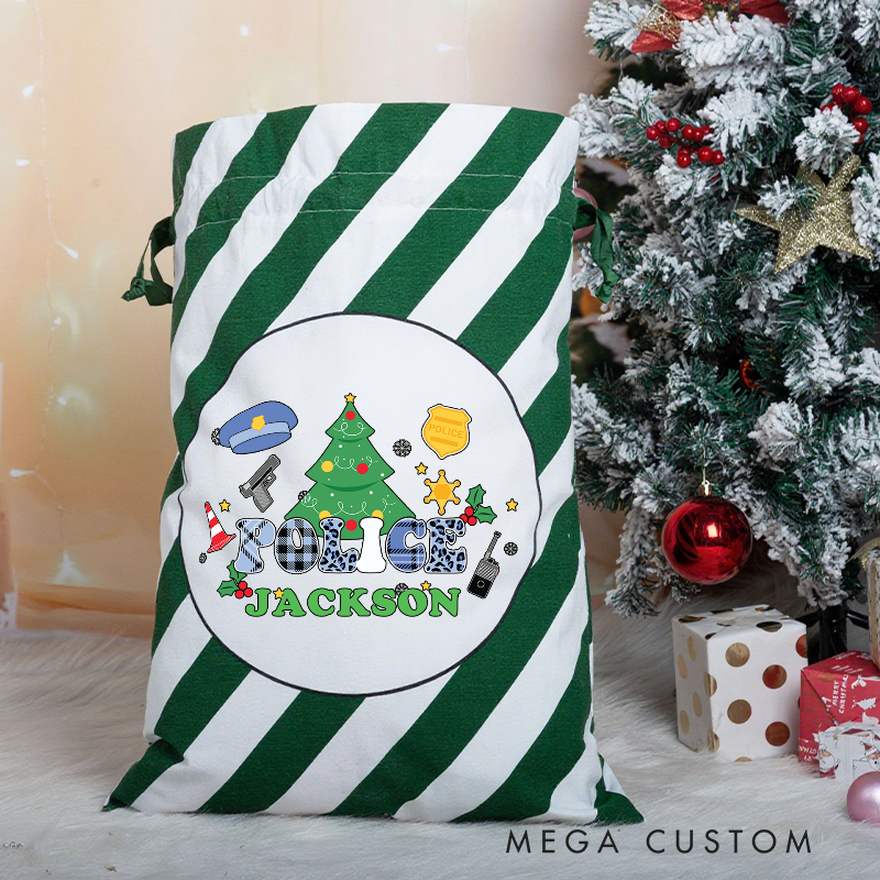 Personalized Police Christmas Gift Bag Festive Tree Gift for Police Law Enforcement Icons
