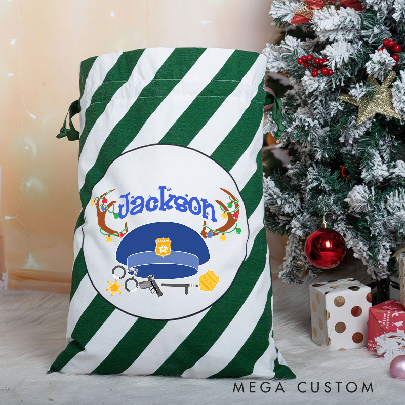 Personalized Police Christmas Gift Bag with Red Stripes Gift for Police Officer